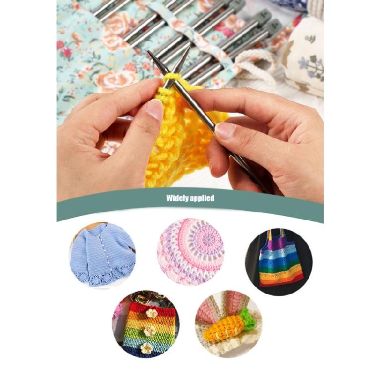 22Pcs Stainless Steel Single Pointed Knitting Needle 25.0cm Long Straight Single Pointed Knitting Needle with Bag