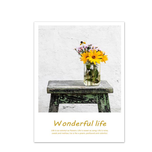 Nordic Minimalist Sunflower Chrysanthemum Posters Prints Wall Art Pictures Wonderful Life Canvas Painting Living Room Home Decor