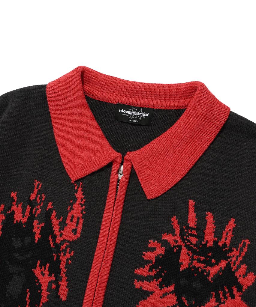 NICEGHOSTCLUB Crayon Angel&Devil Zip Polo Knit_Black(Ng2Esuk680A)