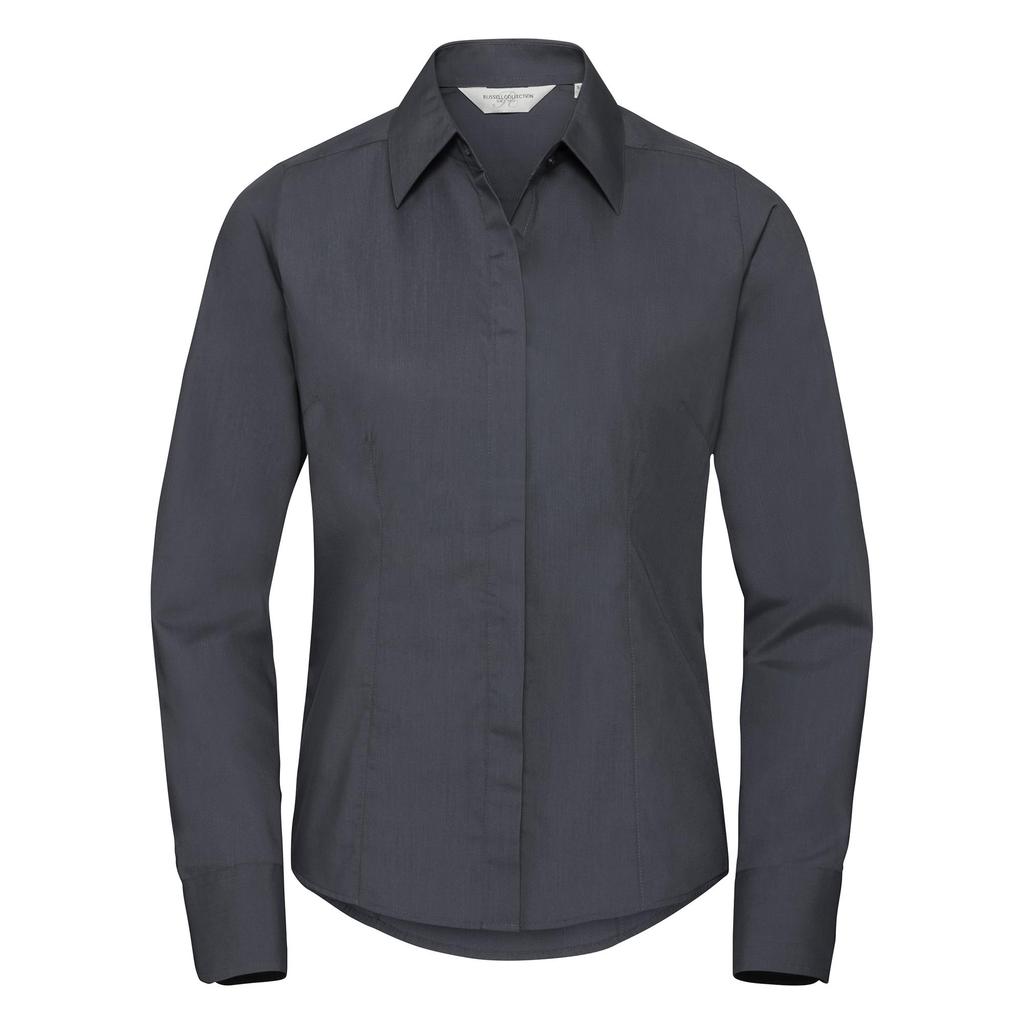 Russell Collection Ladies/Womens Long Sleeve Poly-Cotton Easy Care Fitted Poplin Shirt