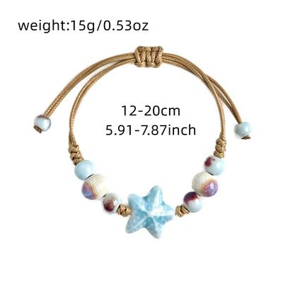 Minimalist Handmade Braided Rope Bracelets for Women Blue Starfish Ceramic Beads Bracelets Summer Beach Party Jewelry Gifts
