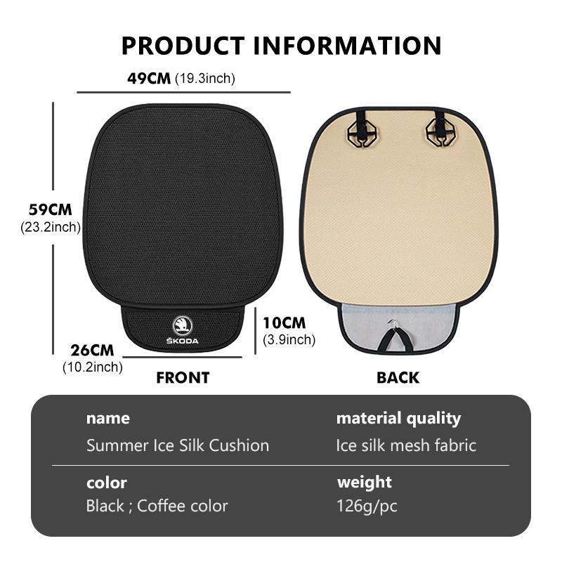 AAFO1 For Skoda Breathable Car Seat Cover Ice Silk Summer Car Seat Cushion Protector Kamiq MK3 Roomster Rapid Kodiaq Karoq Fabia Enyaq