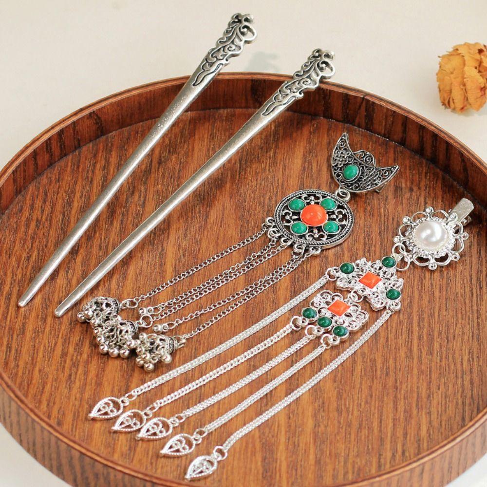 Metal Ethnic Style Hair Stick Silver Hanfu Hair Fork  Costume Headdress