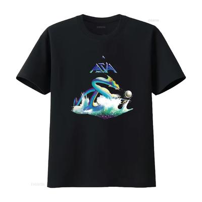 Vintage Asia Band Mens T Shirt Black S To 5XL Retro Design with Colorful Dragon and Wave Print Vintage Washed Homme Breathable
