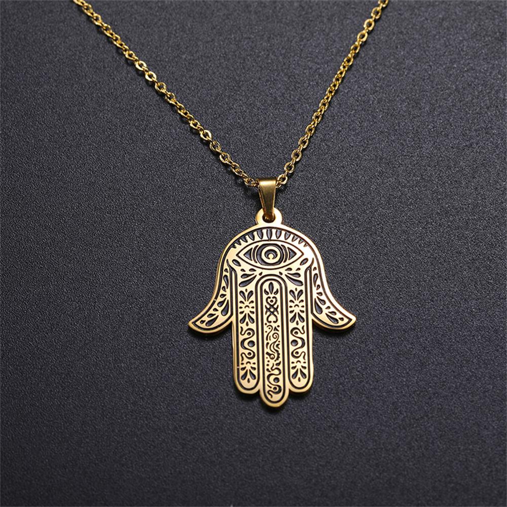 Vintage Hamsa Hand of Fatima Pendant Necklace Stainless Steel Turkish Evil Eye Necklaces Spirit Lucky Jewelry for Man