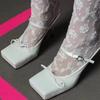 Fashion New Design Bowknot Square Toe Women Pumps Sexy Buckle Strap Thin High Heels Red Banquet Prom Mule Slippers Shoe Zapatos De Mujer