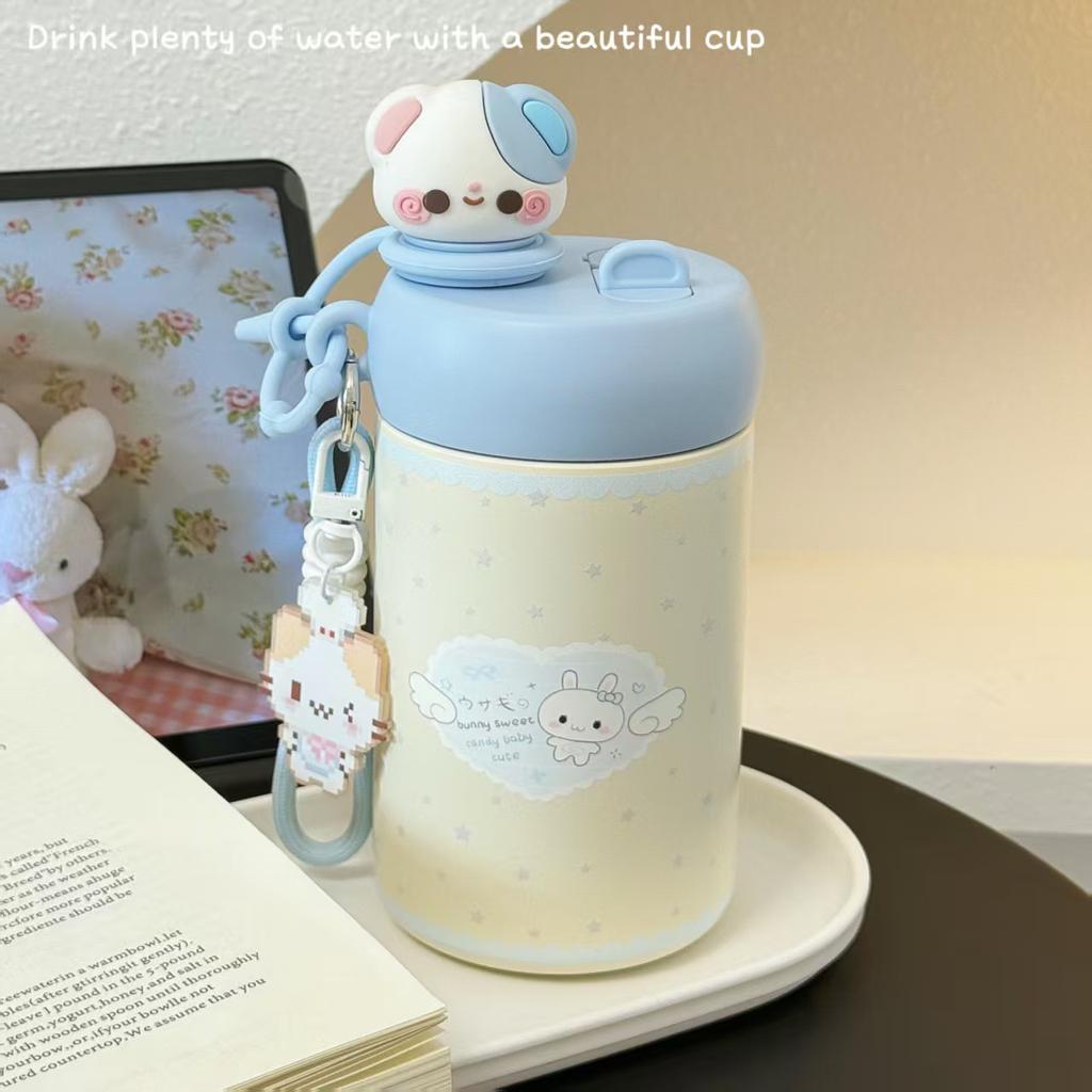 Cartoon stainless steel simple double drink new 1011 thermos cup girls large capacity portable go out portable cup