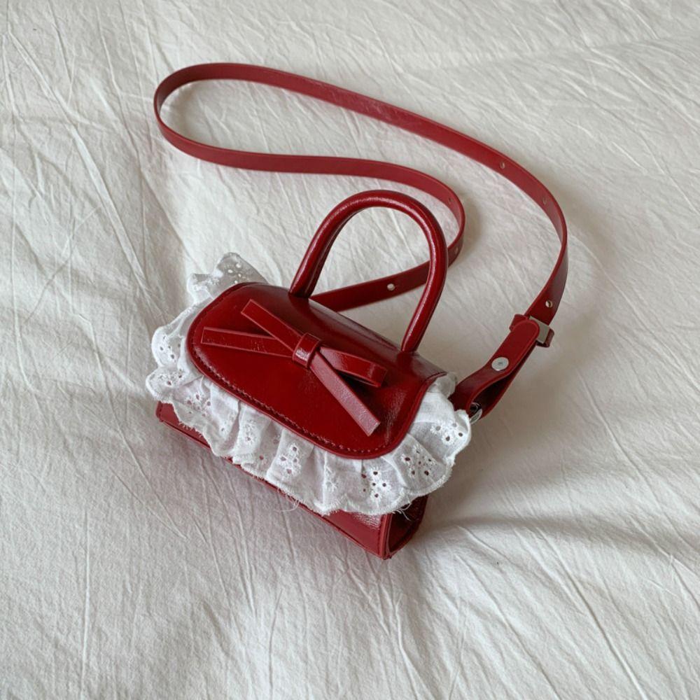 PU Leather Bow Coin Purses Ruffle Shoulder Bag Fashion Crossbody Wallet  Female