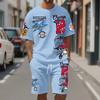 Men's Fashionable Casual Round Neck Printed Short-sleeved Suit