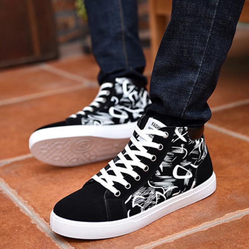 High Top Canvas Shoes Fashionable Lightweight Ankle Boots Spring Platform Sneakers for Men New Lace-up Casual Shoes for Men