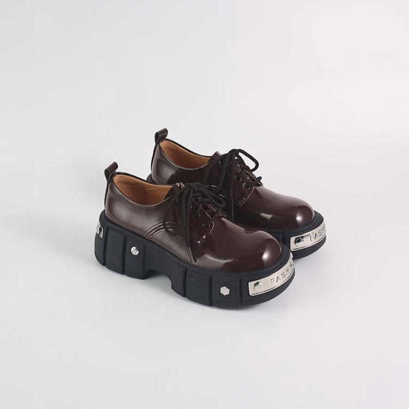 

Fashion Women s new genuine leather cowhide thick soled waterproof platform high heels lace up college style single shoes casual shoes 250
