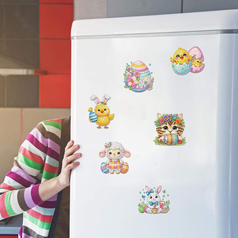 Easter Theme Acrylic Diamond Painting Refrigerator Magnet Diamond Art Refrigerator Magnet Crystal Sparkling Diamond Magnets Set