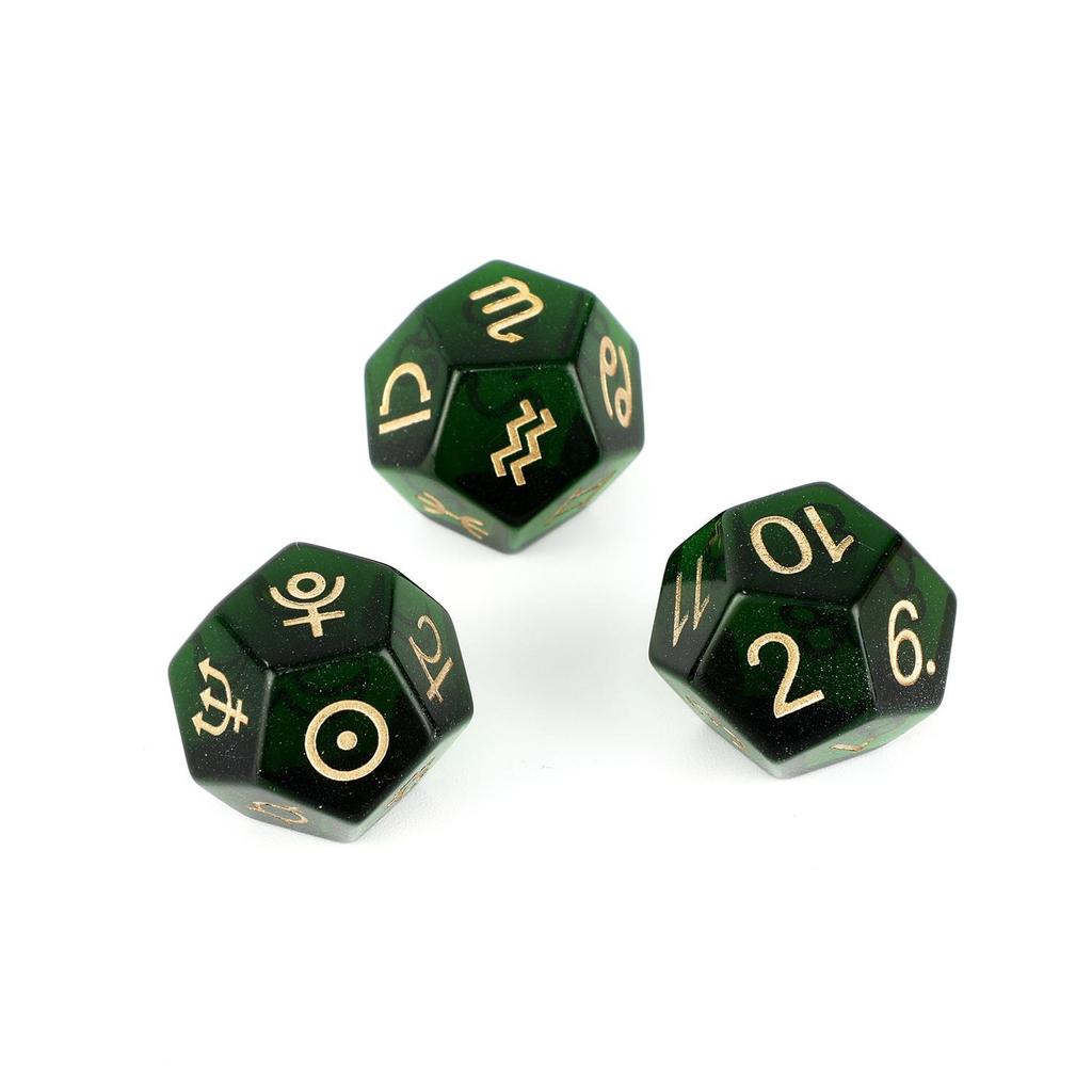 Transgraniczny zestaw kości D12 z naturalnego kryształu kwarcu Zodiak i Tarot