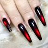 24pcs Autumn/Winter Red Cat Eye Gradient Long Glass Beads Press-on Nails - Shiny High-Grade Texture
