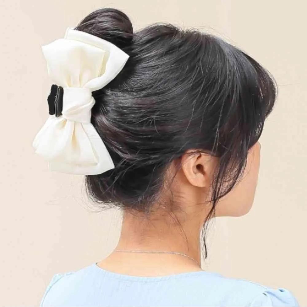 Large ribbon claw clip, ivory pretty hair clip, large ribbon hair clip