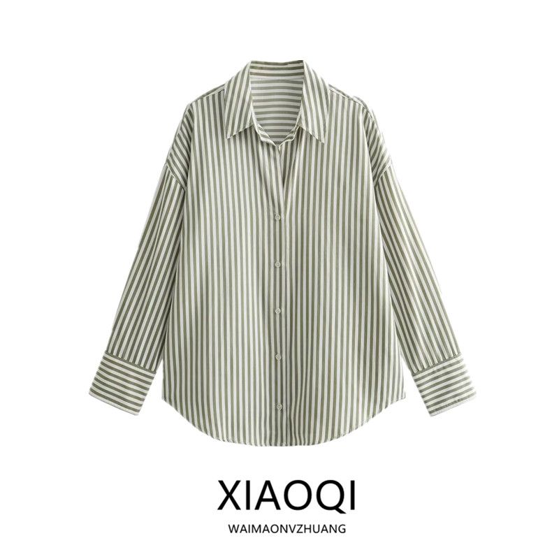 24 Spring New Arrival Casual All-Matching Turn-down Collar Long Sleeve Single-Breasted Shirt Stripes Poplin Shirt 4387096 390