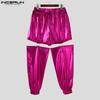 INCERUN Men Elastic Waist Adjustable Cutout Glitter Long Pants Cargo Trousers