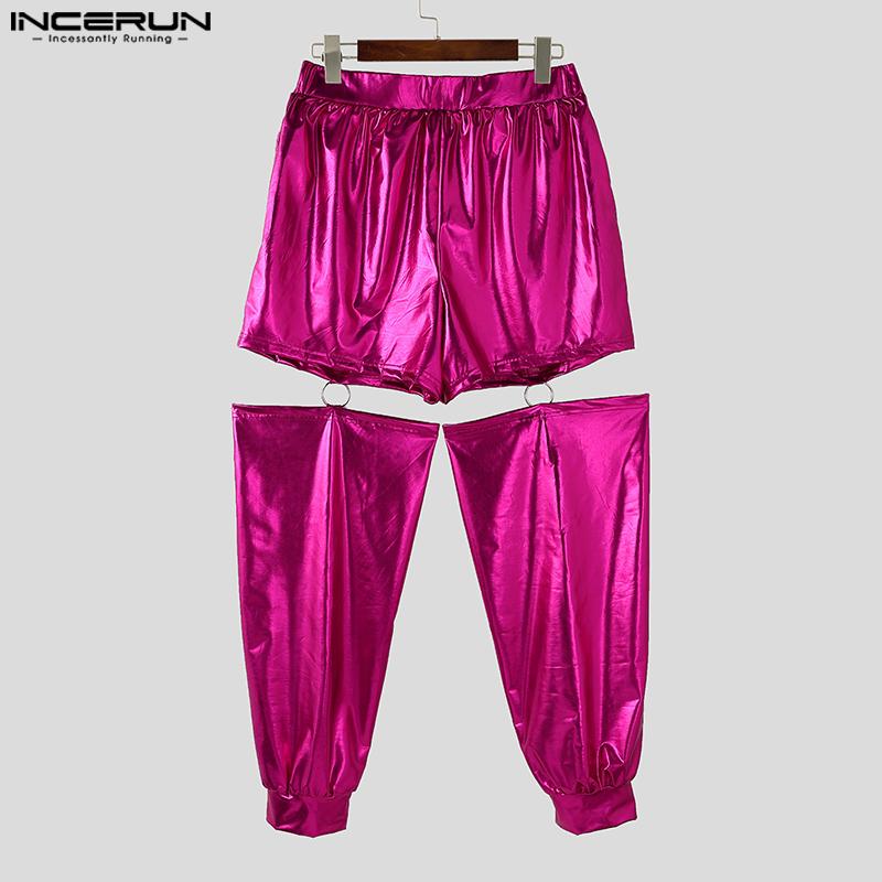 INCERUN Men Elastic Waist Adjustable Cutout Glitter Long Pants Cargo Trousers