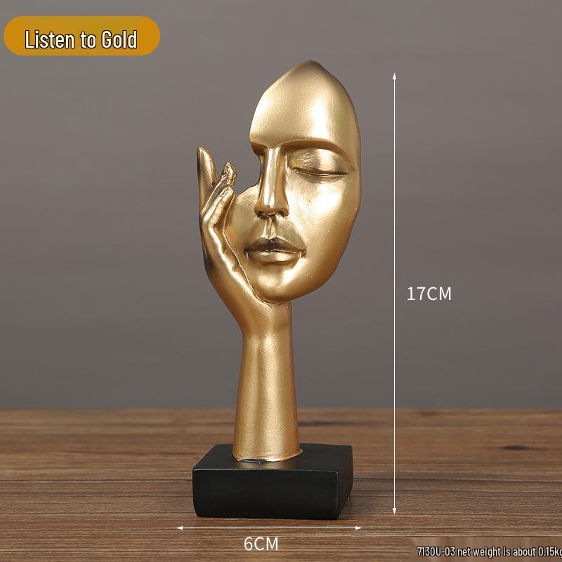 

Индивидуальная маска в стиле абстрактного искусства: Смоляная фигурка Молчание - золото для декора прихожей или шкафа