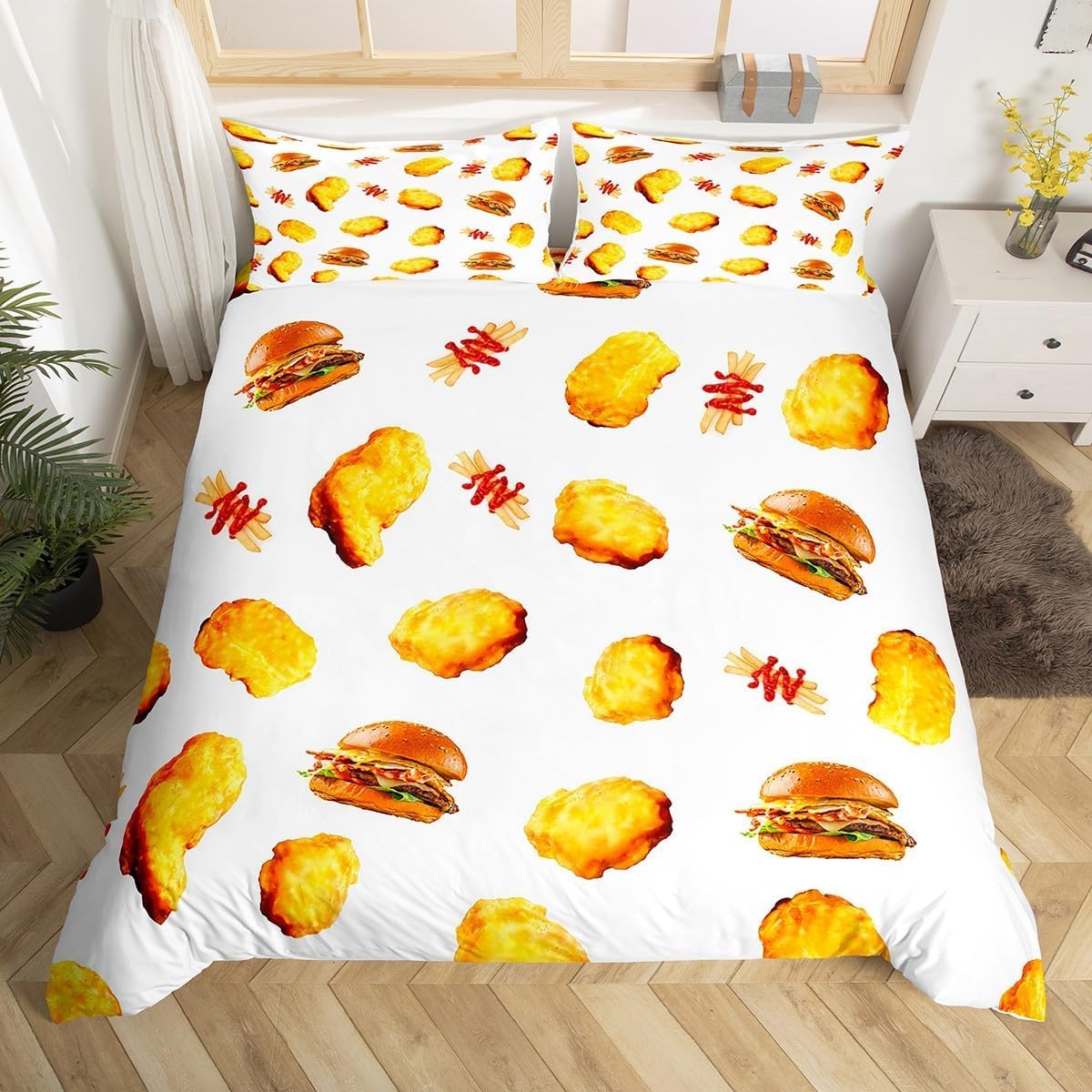 

Fried Chicken Duvet Covers For Kids Teens Twin Lightweight Down Quilt Covers Room Decor 2 Pillowcases 1 Duvet Cover No Comforter EU Single(135*200cm)3pcs