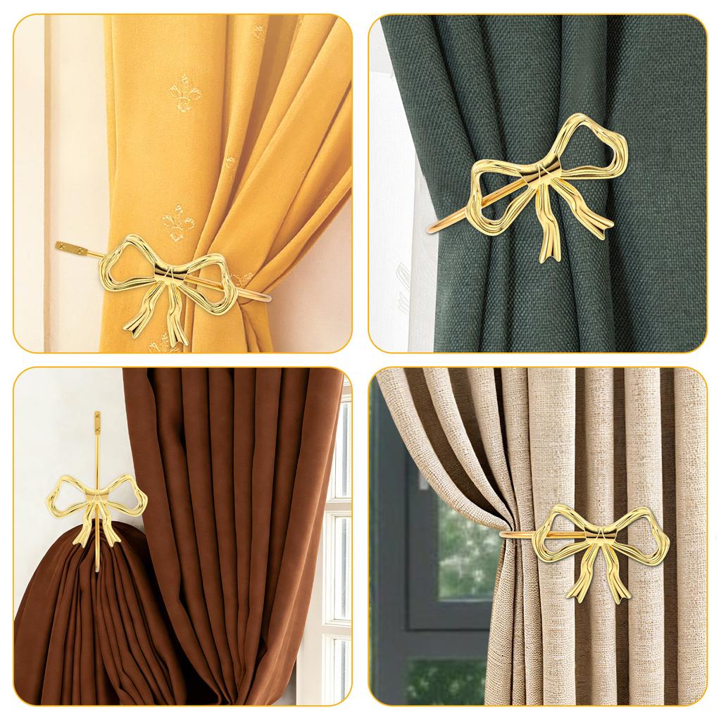2Pcs Curtain Holdbacks Metal Bow Curtain Holdback Window Decor Finish Wall Hooks for Office Home Bedroom Luxe Drapes Tie Back