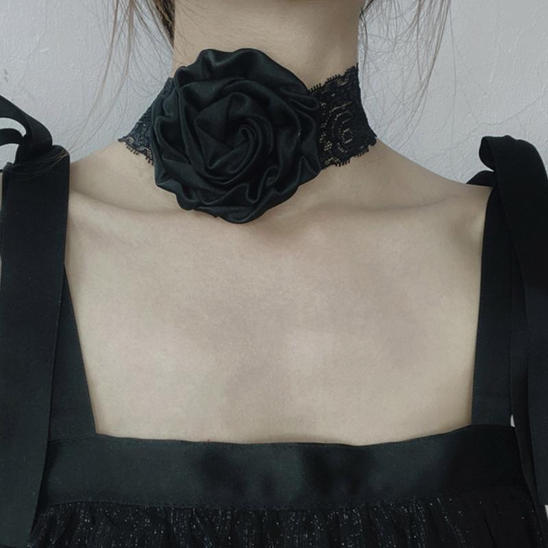 3-color Lace Rose Braided Ribbon Choker Gothic Wide Choker Vintage 90s Lace Choker Collar Necklace for Women Girls