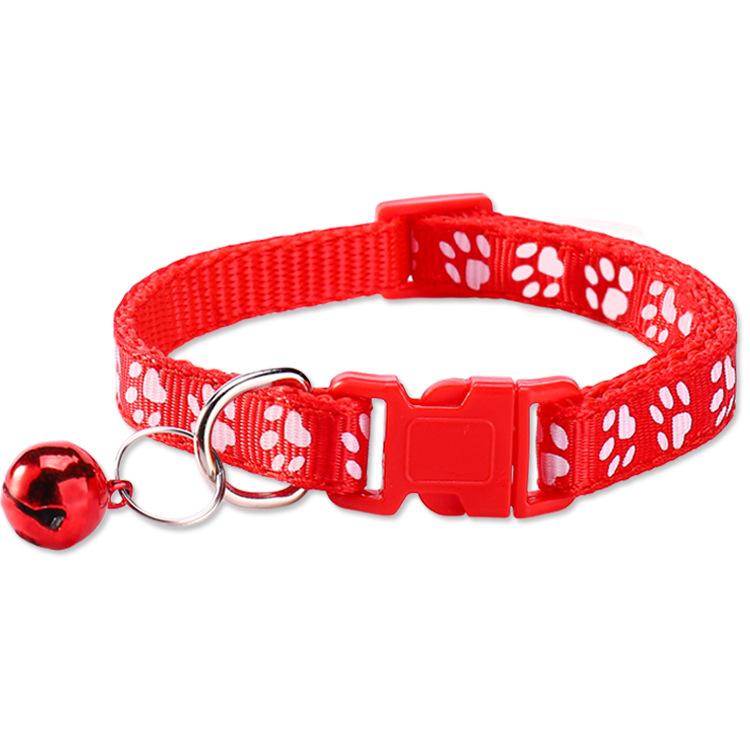 Paw Print Pet Collar with Bell, Multiple Colors Available