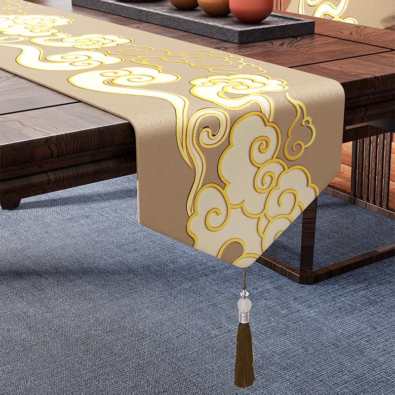 Chinese Style Coffee Table Table Flag Parlor Meal Tables Tassel Pendant Tea Waterproof High-end Long Tea Mat Cover Cloth