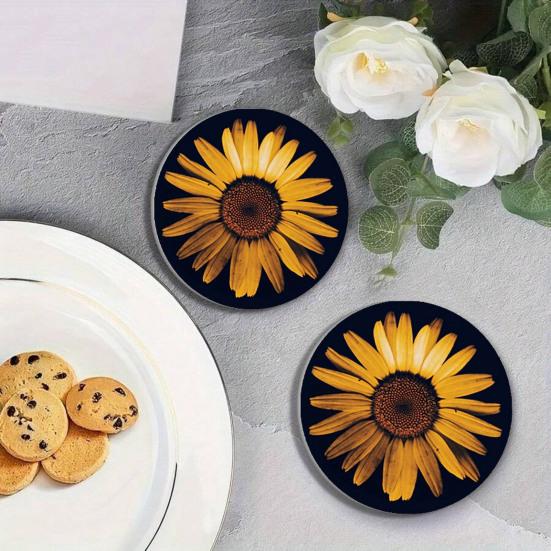 Huaqianguhh 2PCS Car Coasters, Decorative Silicone Non-Slip Auto Accessories, Reusable Stain-Resistant Thermal Pads, for Home Bar Kitchen