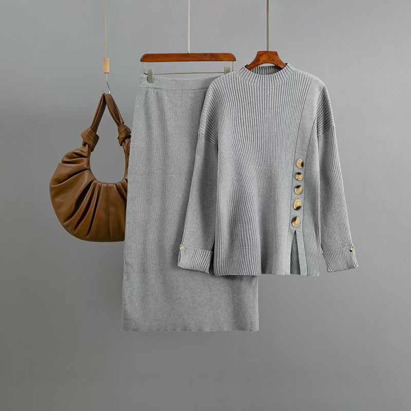 Fashion New Knitwear Skirt Suit Knitted Sweater and Skirt Suit Set