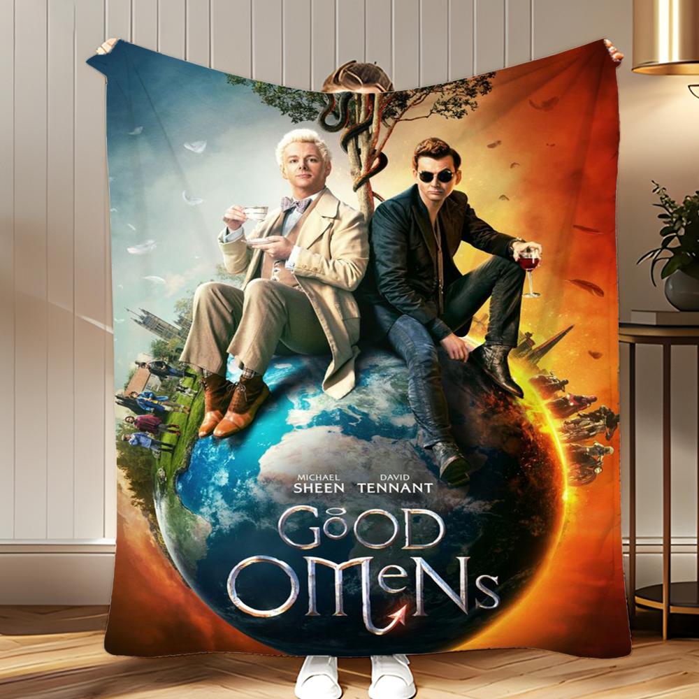 Book  Tv Series Good Omens Throw Soft Coral Fleece Blanket 310gsm Fluffy Warm Throw for Sofa Bed Couch Bedroom Decor