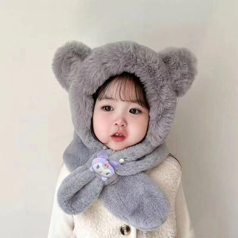 Children'S Winter Hat, Scarf, Integrated Hat, Two-Piece Set, Warm Baby Windproof Ear Protection, Thickened Two-Piece Set For Boys And Girls