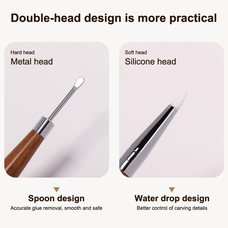 1Pcs Double Headed Nail Art Brush Wood Silicone Pen Embossing Painting Mixing Pen Diy Manicure Tool Multifunctional