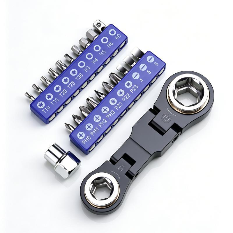 26 In 1 Anti Rust Socket Bit Set Mini Portable Compact Multi Functional Ratchet Wrench Kit for Camping Equipment Fix