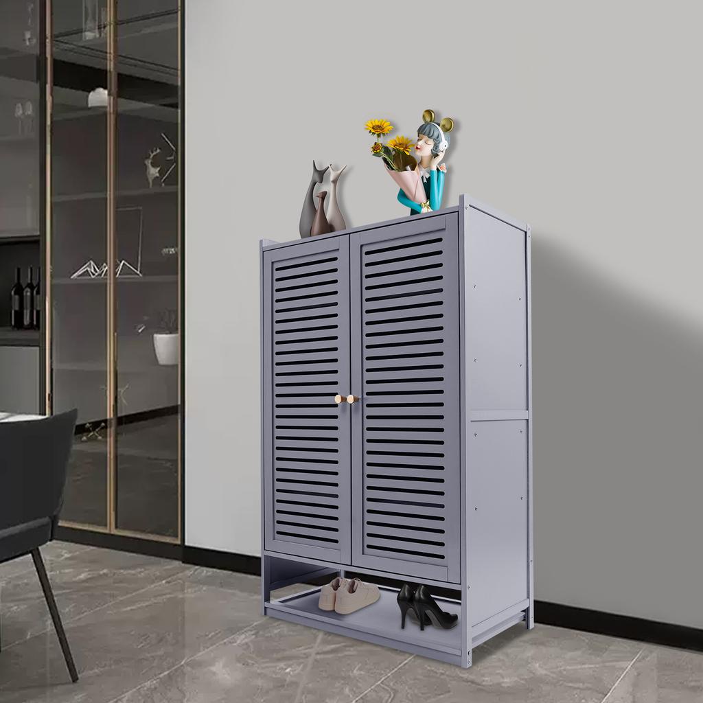 7-Tier Shoe Storage Cabinet with Louvre Doors, Grey 2-Door Shoe Rack Organizer, Holds Up to 22 lbs Per Shelf for Entryway,Closet