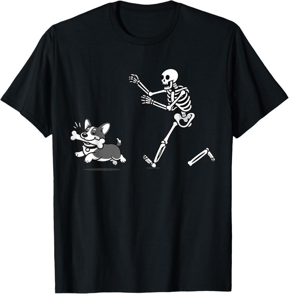 

Skeleton Chasing Corgi Halloween Vibe Corgi Dog Lover T-Shirt unisex T-Shirt XL