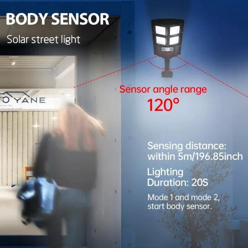 Solar Powered Motion Sensor Street Light Outdoor Waterproof Floodlight with Remote Control for Garden Yard Garage Parking Lot