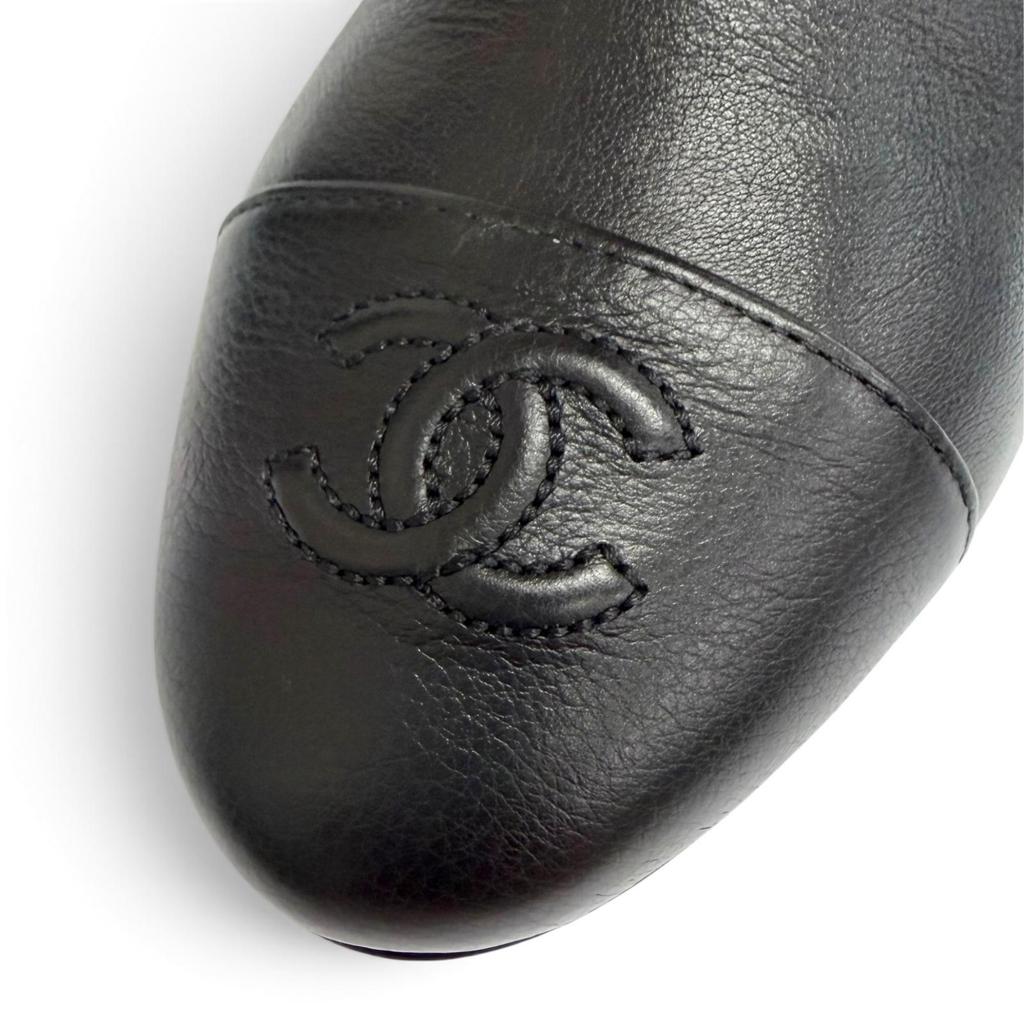 Pristine CHANEL COCO Mark Medium Leather Boots Jockey Boots Black 36 G36273 Used