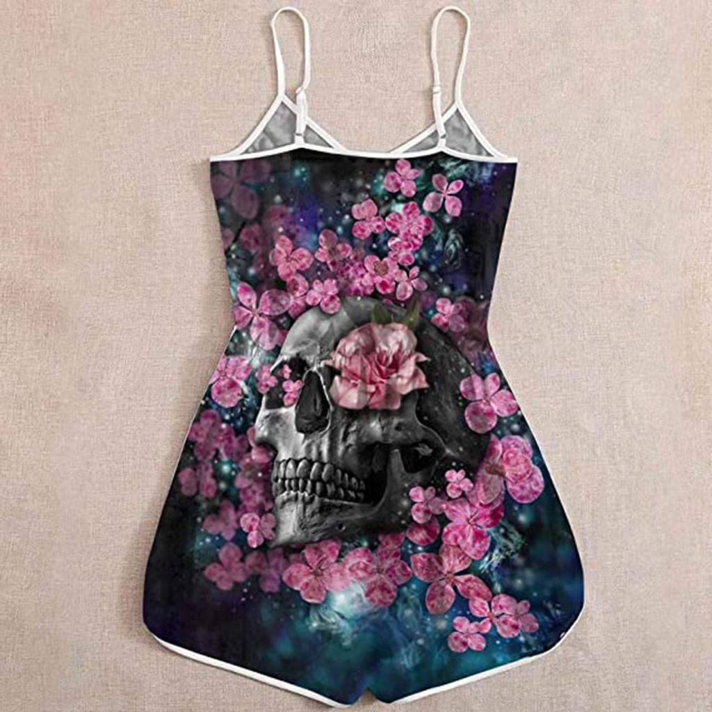 Wish Halloween print lady skull suspender jumpsuit