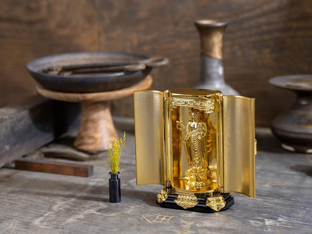 Buddhistická socha Jizo Bódhisattva se svatyní pro bezpečného božstva pro dítě Takaoka měď Bódhisattva (pozlacené/24karátové zlato) - ""Modlitba""