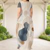 Women Plus Size Round Neck Short Sleeve Abstract Printed Loose Maxi Dress With Side Pockets