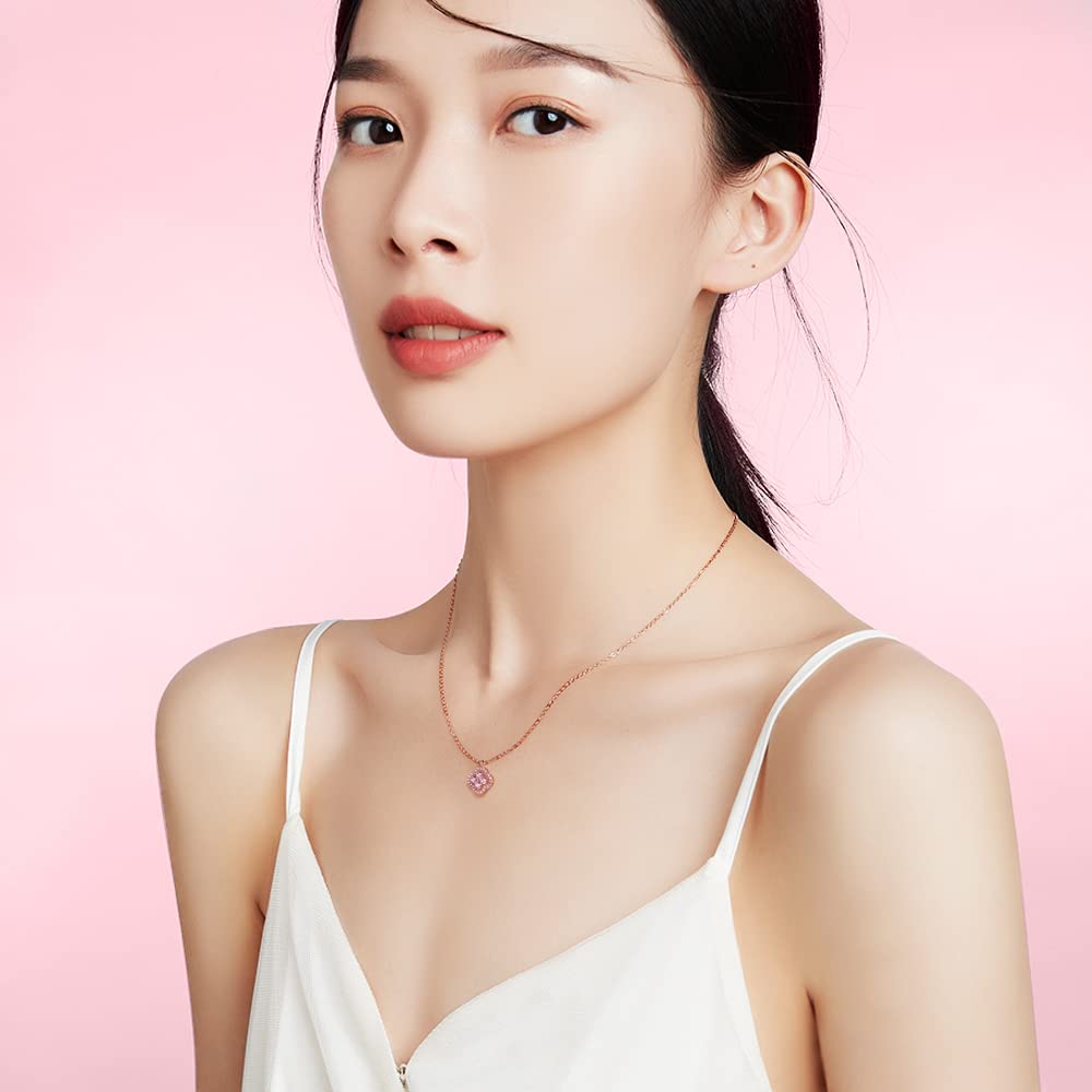Clover Necklace for Symbol of Good 925 Pink Zirconia Birthday White Present [Free Bird] Four-leaf Women, Luck, Silver, Hypoallergenic, Pendant,