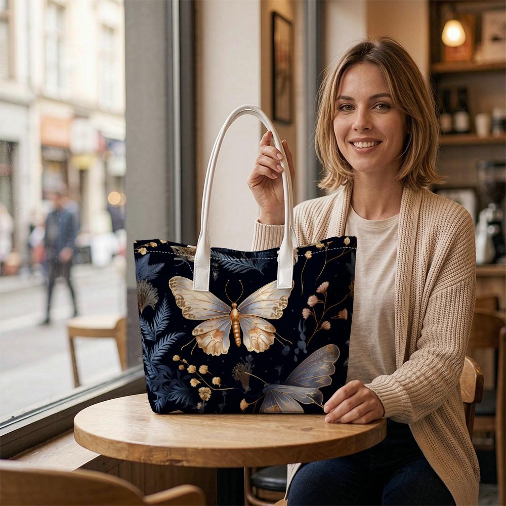 Elegant Butterfly Print Tote Bag Stylish Daily Use Carryall for Women Fashionable Casual Outdoor Shopping Shoulder Bag
