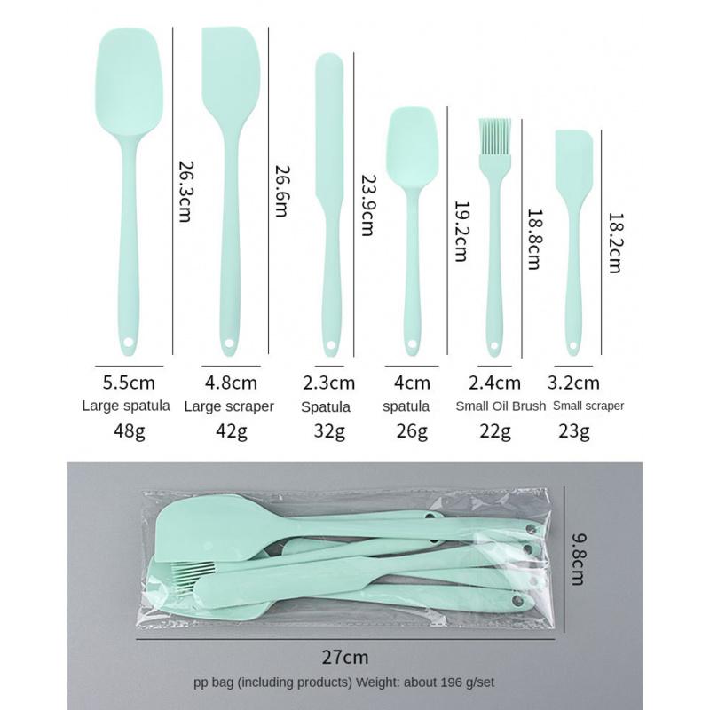 6pc Silicone Spatula set for baking-cake frosting kit with brush, non-stick scrapers & cream spreads | cute kitchen gadgets