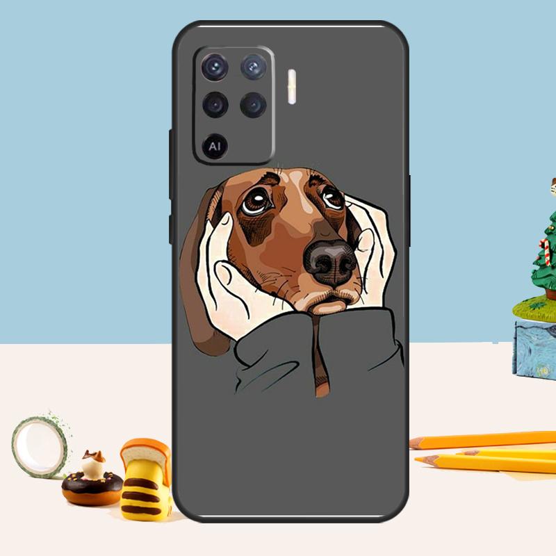 Cartoon Dachshund Sausage Dog Case For Oppo A80 A60 A40 A15 A16 A17 A57 A94 A74 A54 A76 A96 A18 A38 A58 A78 A98 A5 A6 Pro