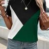 Womens Loose Fit Short Sleeve T-Shirt With 3D Digital Color Block Print Round Neck Casual Top