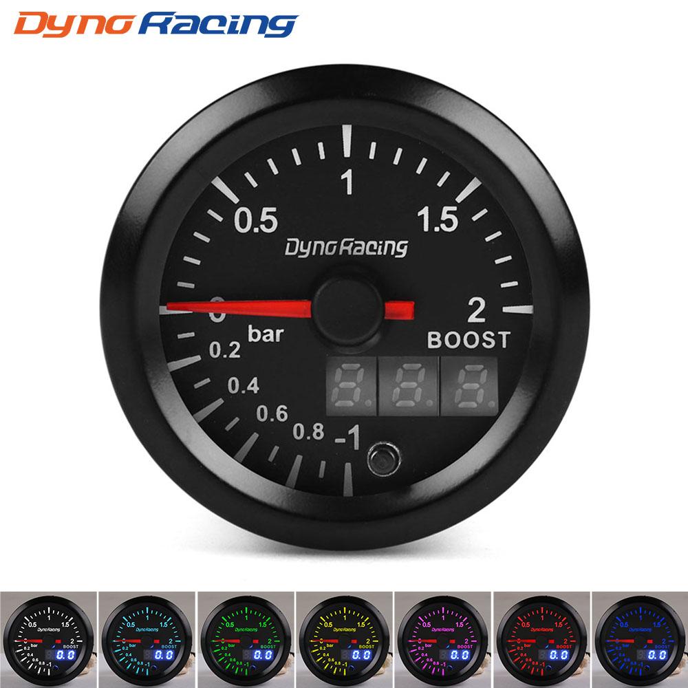Dynoracing 2" 52mm 7 Colors LED Dual Display Boost Water Oil temp Oil pressure Voltmeter Air fuel Ratio EGT Tachometer Car Gauge