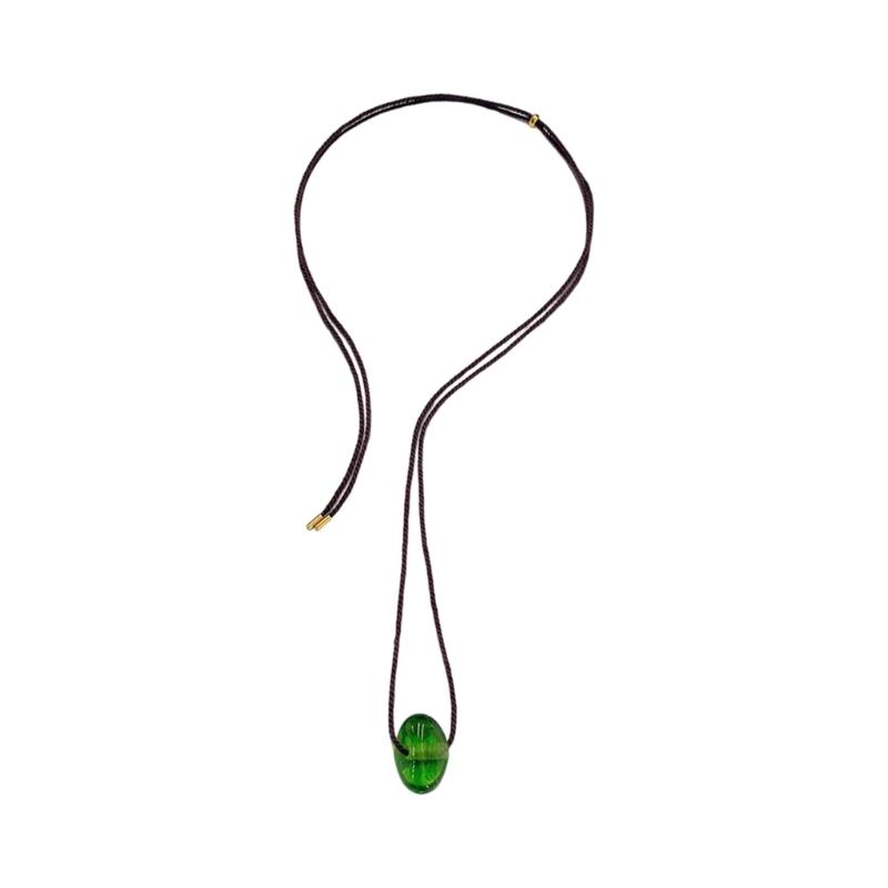 Handmade Irregular Stone Necklace with Adjustable Rope Cord Black Rope Sweater Chain for Daily Wear Comfortable Fit