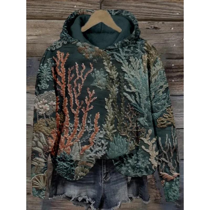 Mountain Background with Japanese Wave Pattern Cozy Hoodie Winter Casual Hoodies Harajuku Retro Oversized Pullover Couple Outfit