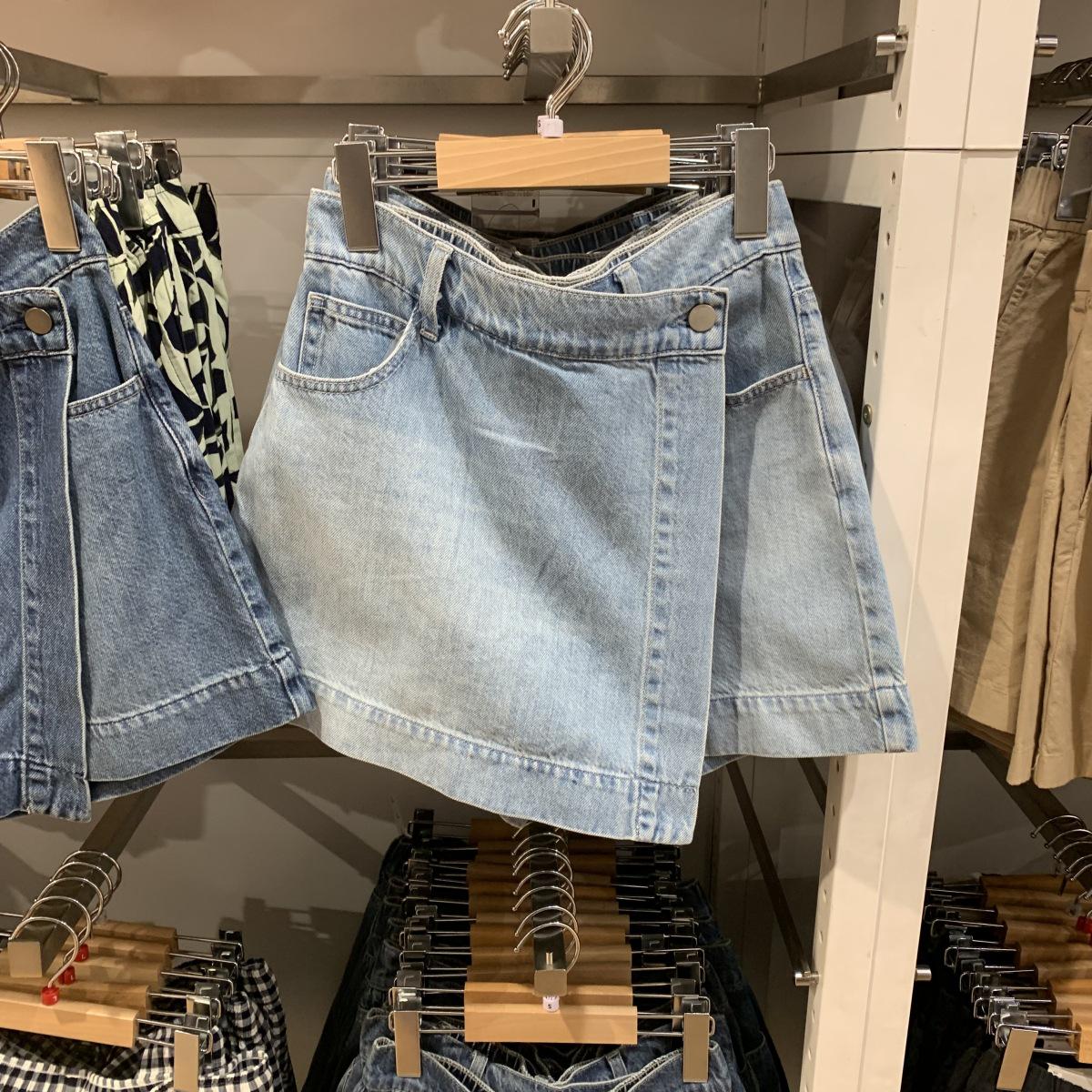 

Сладкие и пикантные японские женские драпированные джинсовые кюлоты, выстиранные повседневные шорты, весна/лето новая 25. Large пастельные голубой